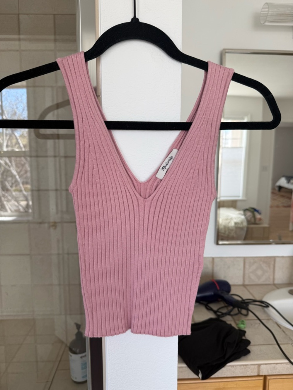 Madewell Dusty Pink Ribbed V-Neck Tank